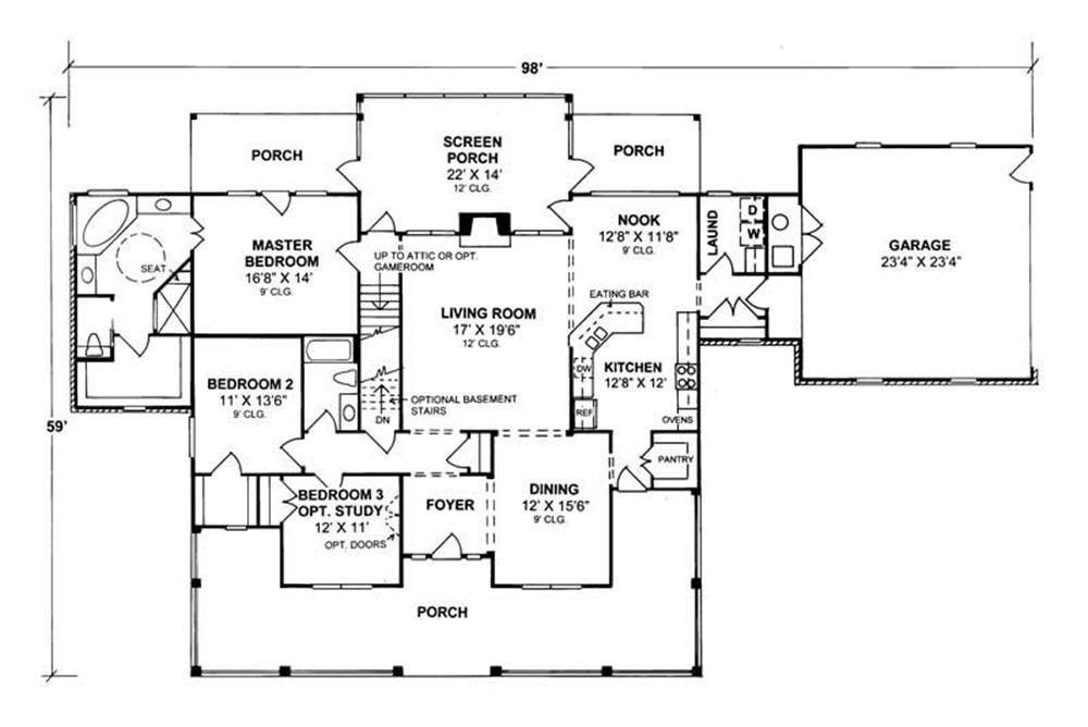 Floor Plan First Story of Country Plan #178-1020